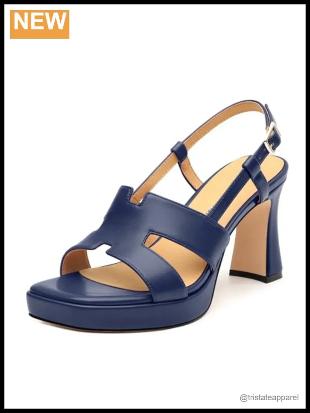 Platform Heeled Sandals Open Square Toe Chunky Strappy Leather Insole Dress